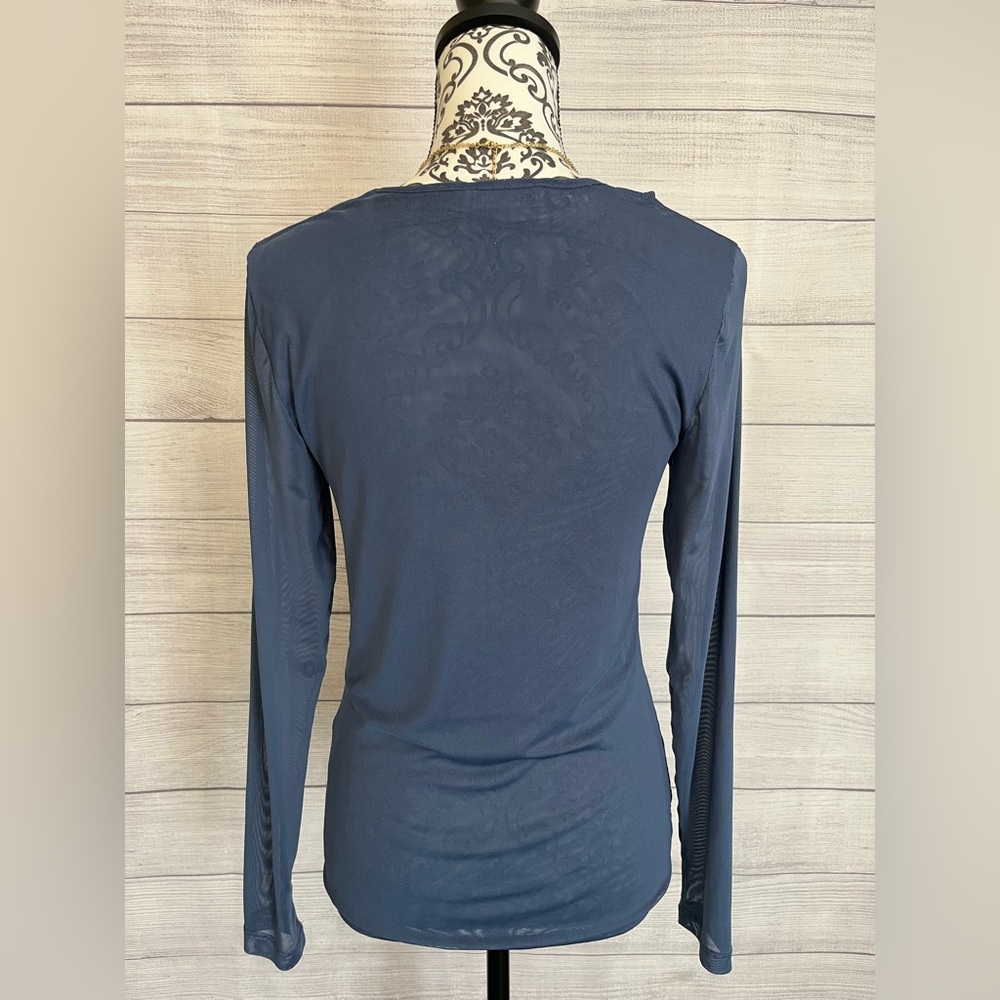 Calvin Klein | Women’s Sheer Dark Blue Long Sleeve Top - Picture 3 of 7